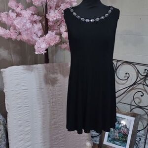 Connected Apparel Sleeveless Black Dress‎ with Front Collar Detail Sz 12P